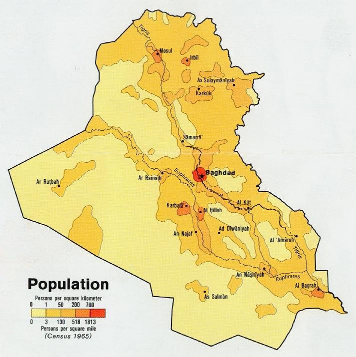 Карта насельніцтва Ірака 