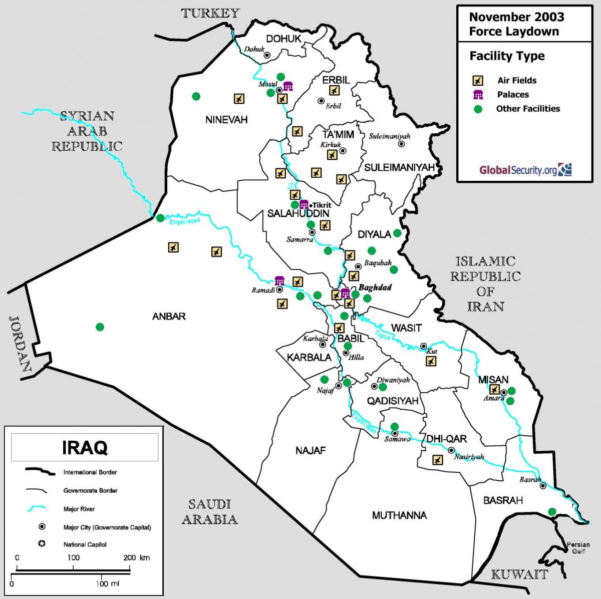 Карта Ірака аэрапортаў